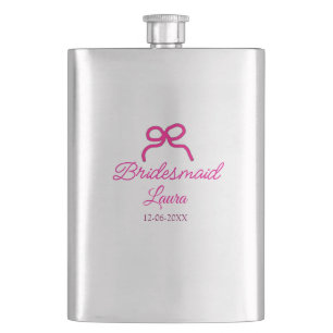PINK BOW minimaladd name bridesmaid  gift year     Hip Flask