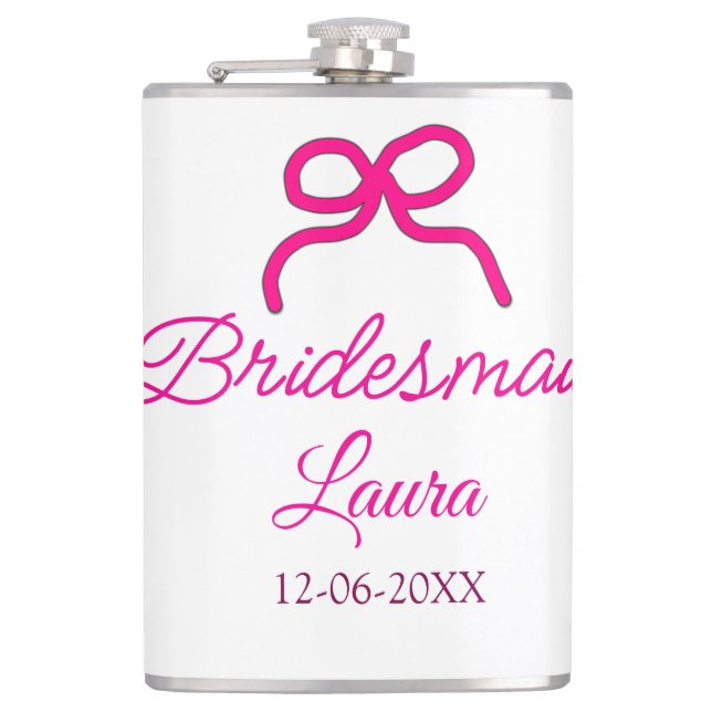 PINK BOW minimaladd name bridesmaid  gift year     Hip Flask (Front)