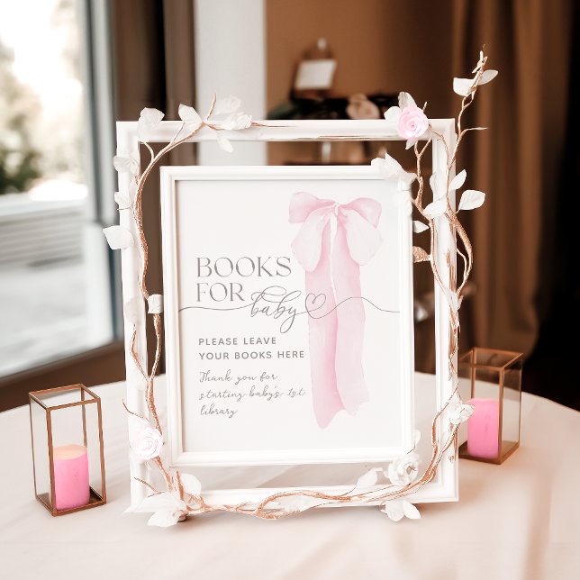 Pink Bow Minimalist Girl Baby Shower Book Poster (Creator Uploaded)