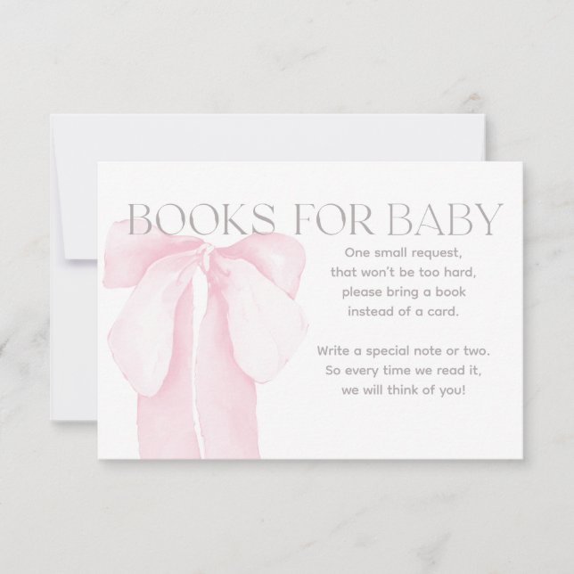 Pink Bow Minimalist Girl Baby Shower Books Invitation (Front)
