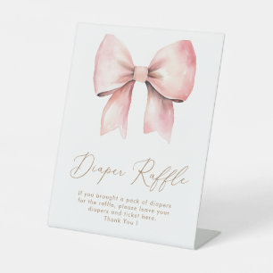 Pink Bow Minimalist Girl Baby Shower Diaper Raffle Pedestal Sign