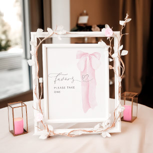 Pink Bow Minimalist Girl Baby Shower Favours Poster