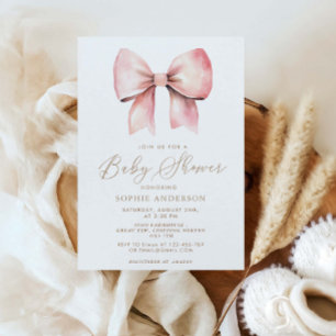 Pink Bow Minimalist Girl Baby Shower Invitation