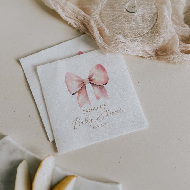 Pink Bow Minimalist Girl Baby Shower Napkin (Creator Uploaded)