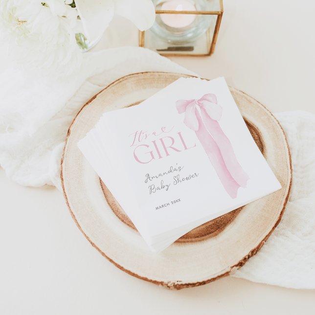 Pink Bow Minimalist Girl Baby Shower Napkin (Creator Uploaded)