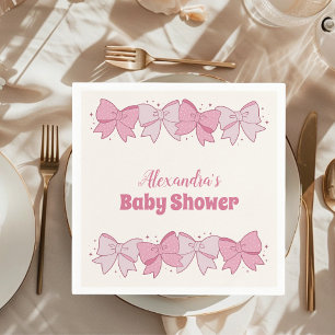 Pink Bow Minimalist Girl Baby Shower Napkin