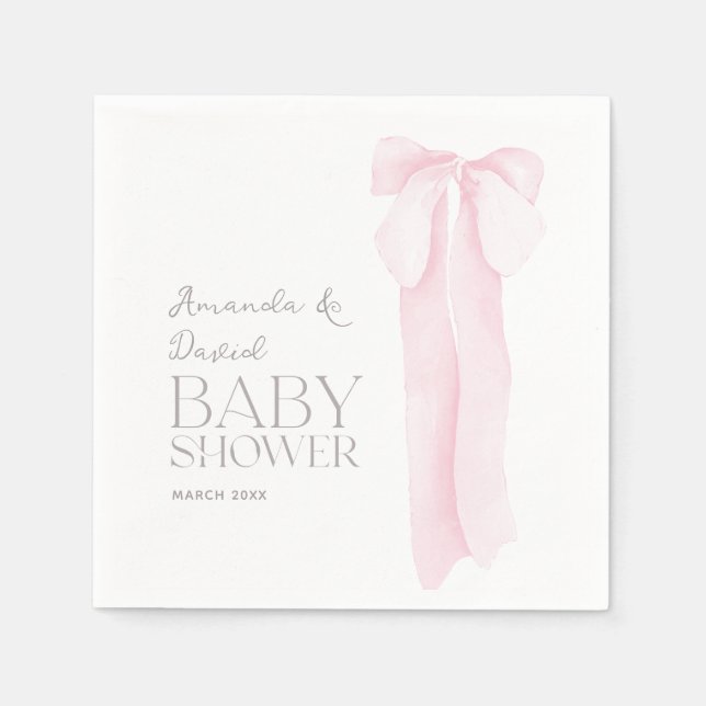 Pink Bow Minimalist Girl Baby Shower Napkin (Front)