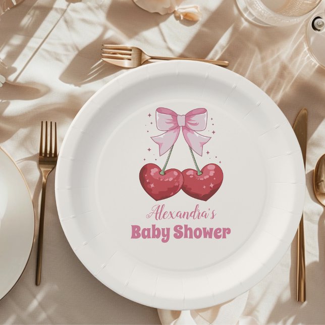 Pink Bow Minimalist Girl Baby Shower Paper Plate (Creator Uploaded)