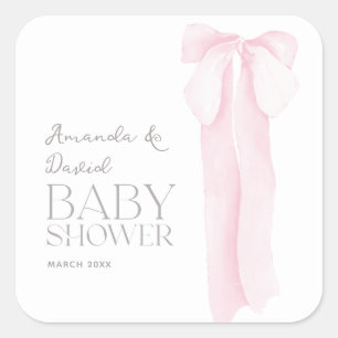 Pink Bow Minimalist Girl Baby Shower Square Sticker