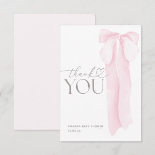 Pink Bow Minimalist Girl Baby Shower Thank You Card