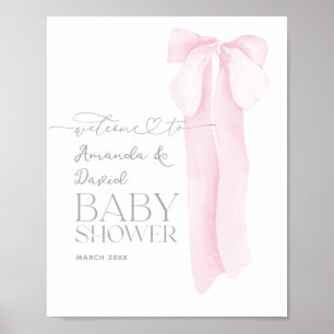 Pink Bow Minimalist Girl Baby Shower Welcome Poster