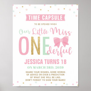 Pink Bow Miss ONEderful Birthday Time Capsule Sign
