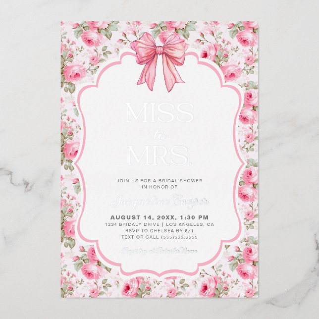 Pink Bow Miss to Mrs Bridal Shower Real Silver (Front)