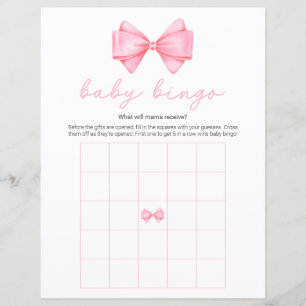 Pink Bow Modern Baby Shower Bingo Game