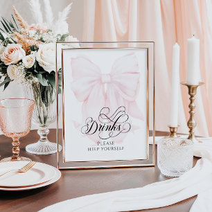 Pink Bow Modern Baby Shower Drinks Poster