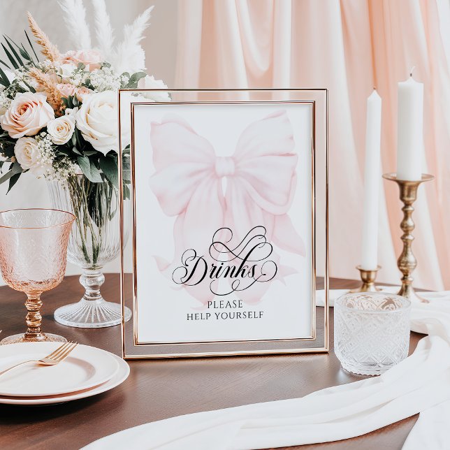 Pink Bow Modern Baby Shower Drinks Poster (Creator Uploaded)