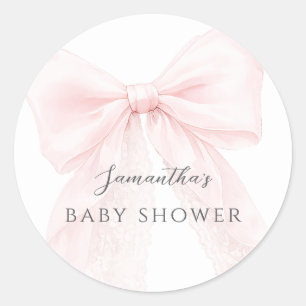 Pink Bow Modern Baby Shower Girl Classic Round Sticker