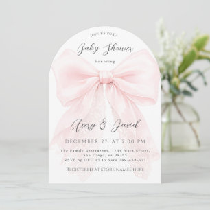 Pink Bow Modern Baby Shower Girl Invitation