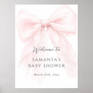 Pink Bow Modern Baby Shower Girl Poster