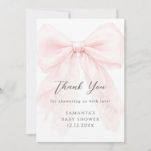 Pink Bow Modern Baby Shower Girl Thank You Card