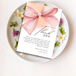 Pink bow Modern Baby Shower Thank you card