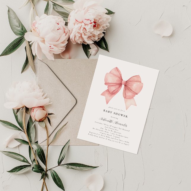 Pink Bow Modern Coquette Girl Baby Shower  Invitation (Creator Uploaded)