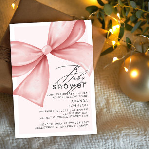 Pink bow Modern Elegant Baby Shower Invitation