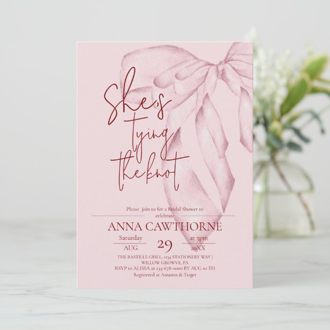 Pink Bow ⎮Modern Elegant Bridal Shower Invitation (Standing Front)