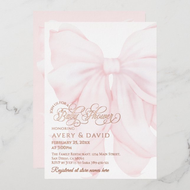 Pink Bow Modern Elegant Girl Baby Shower (Front/Back)