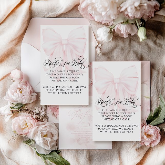Pink Bow Modern Elegant Girl Baby Shower Books Enclosure Card (Creator Uploaded)