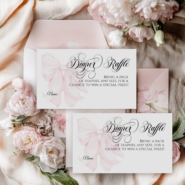Pink Bow Modern Elegant Girl Baby Shower Diaper Enclosure Card (Creator Uploaded)