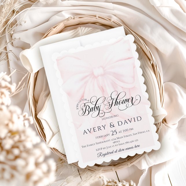 Pink Bow Modern Elegant Girl Baby Shower Invitation (Creator Uploaded)