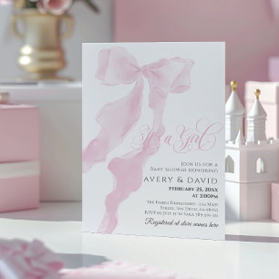 Pink Bow Modern Elegant Girl Baby Shower Invitation