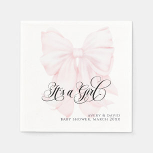 Pink Bow Modern Elegant Girl Baby Shower Napkin