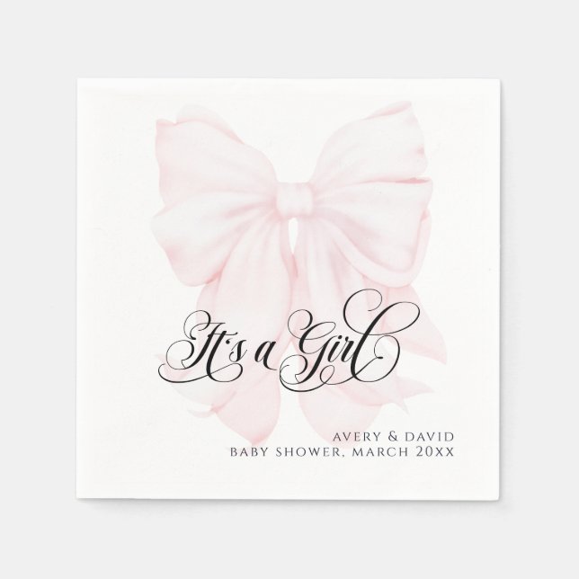 Pink Bow Modern Elegant Girl Baby Shower Napkin (Front)