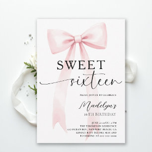 Pink Bow Modern Elegant Simple Chic Sweet 16 Invitation
