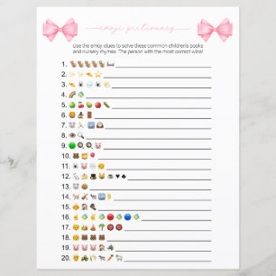 Pink Bow Modern Emoji Books Baby Shower Game