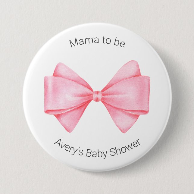 Pink Bow Modern Girl Baby Shower 7.5 Cm Round Badge (Front)