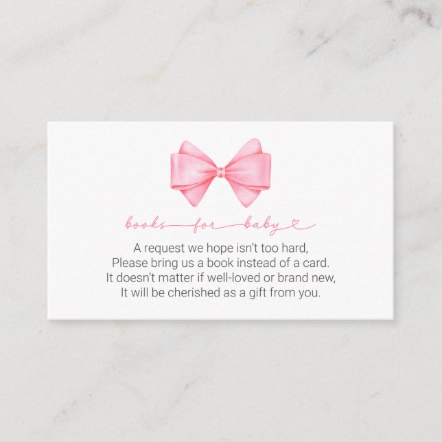 Pink Bow Modern Girl Baby Shower Books for Baby  Enclosure Card (Front)