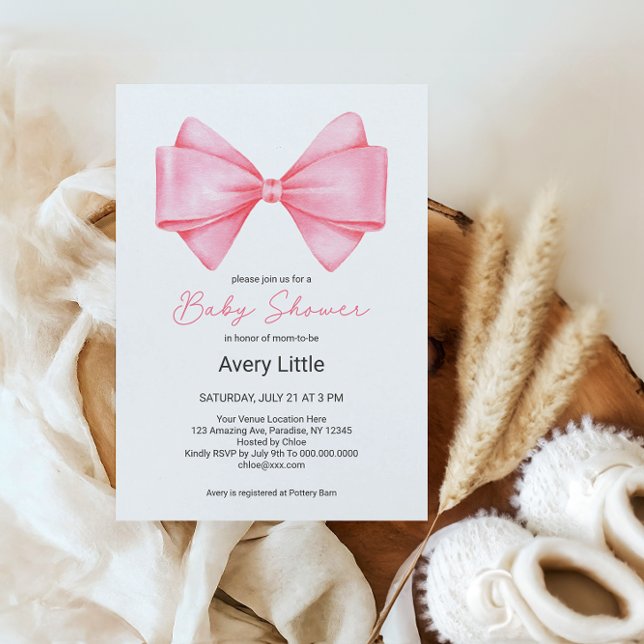 Pink Bow Modern Girl Baby Shower Invitation (Creator Uploaded)