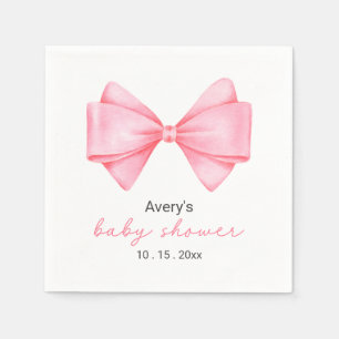 Pink Bow Modern Girl Baby Shower Napkins