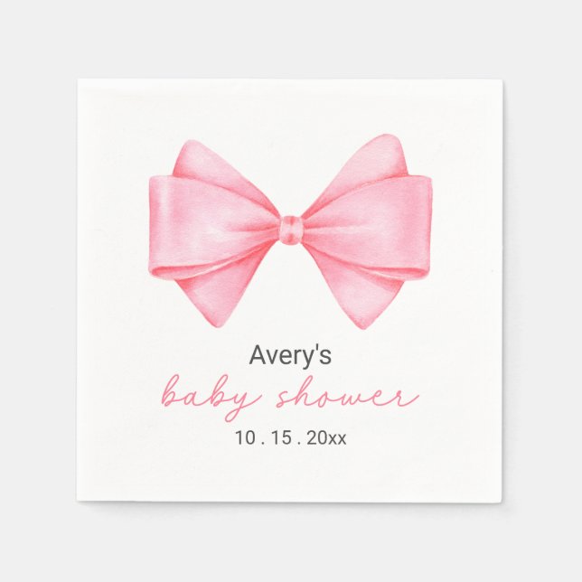 Pink Bow Modern Girl Baby Shower Napkins (Front)