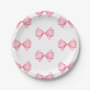Pink Bow Modern Girl Baby Shower Paper Plate