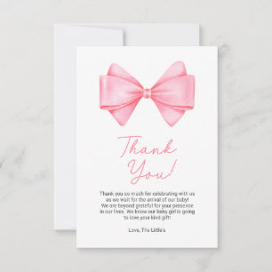 Pink Bow Modern Girl Baby Shower Thank You Card