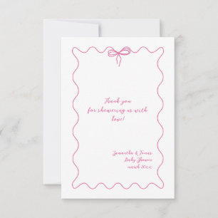 Pink Bow Modern Minimalist Girl Baby Shower Thank You Card