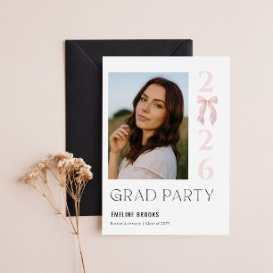 Pink Bow Modern Photo Graduation Announcement Postcard