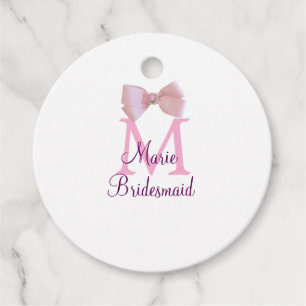 pink bow monogram bridesmaid modern girly rustic l favour tags