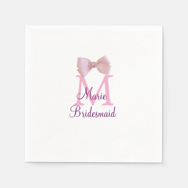 pink bow monogram bridesmaid modern girly rustic l napkin (Front)