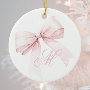 Pink Bow Monogram Christmas Ornament