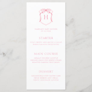 Pink Bow Monogram Crest Baby Shower Menu